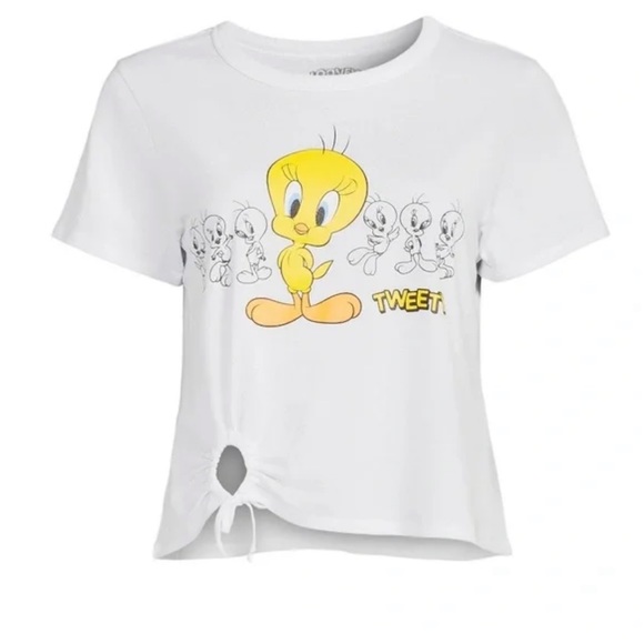 - WB Looney tunes tweety bird t-shirt cropped top Ruched O ring tee new - Picture 8 of 8
